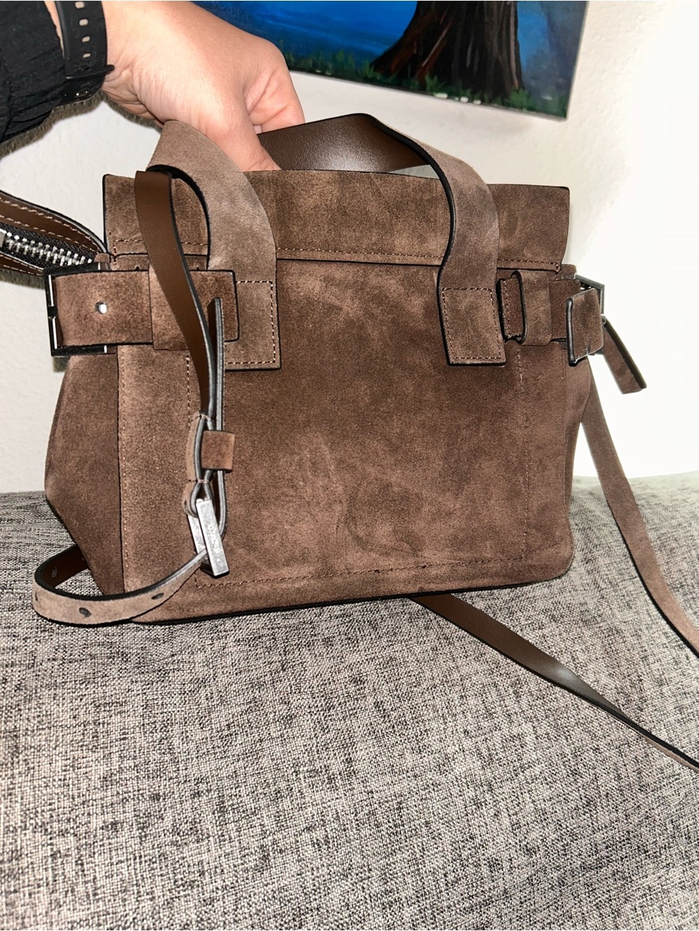 AllSAINTS Mini Perez Suede Top Handle Bag - Picture 5 of 14